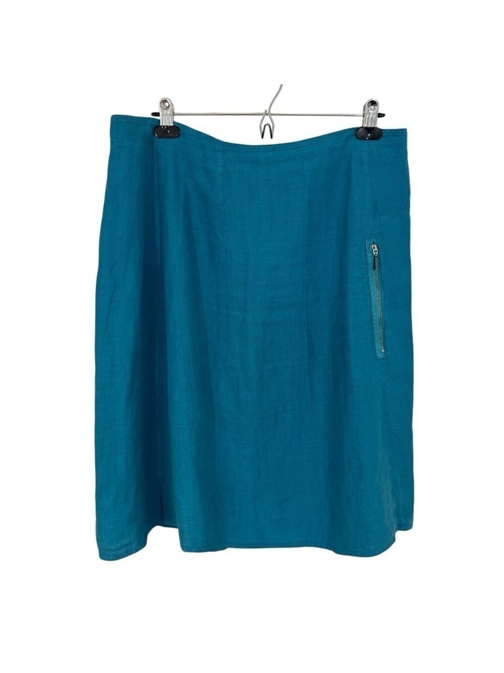 Milieu 100% Linen Knee Length Skirt Sz L Blue Casual Beach Unlined Norway VGUC